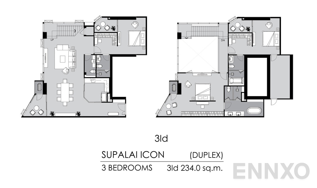 รูปแปลนห้อง 3 Bedrooms 3Id ของโครงการ Supalai ICON Sathorn
