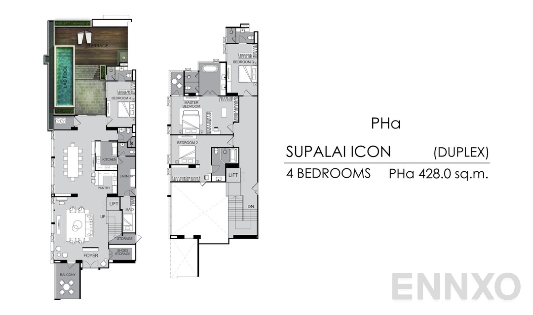 รูปแปลนห้อง 4 Bedrooms PHa ของโครงการ Supalai ICON Sathorn