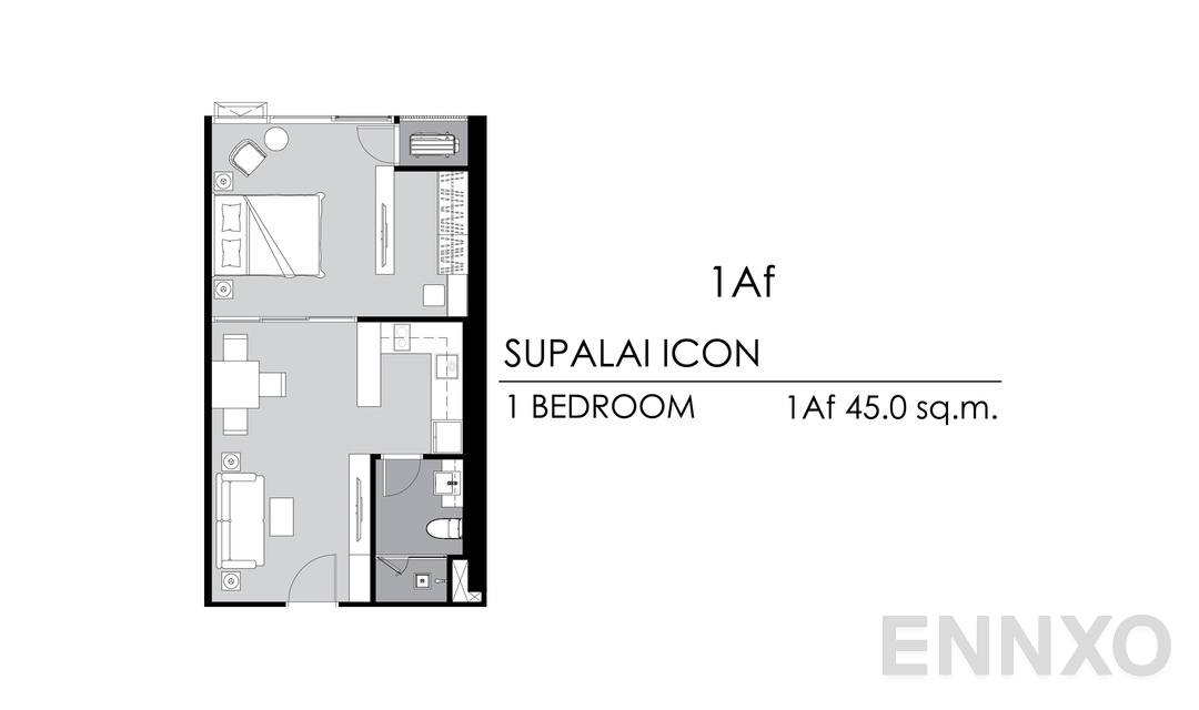 รูปแปลนห้อง 1 Bedroom 1Af ของโครงการ Supalai ICON Sathorn