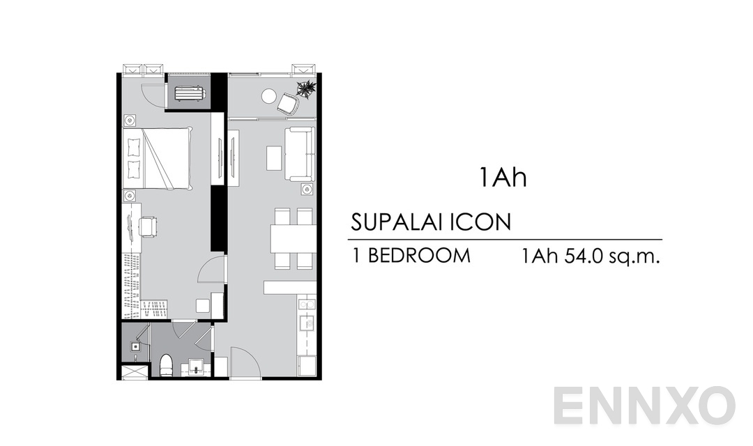 รูปแปลนห้อง 1 Bedroom 1Ah ของโครงการ Supalai ICON Sathorn