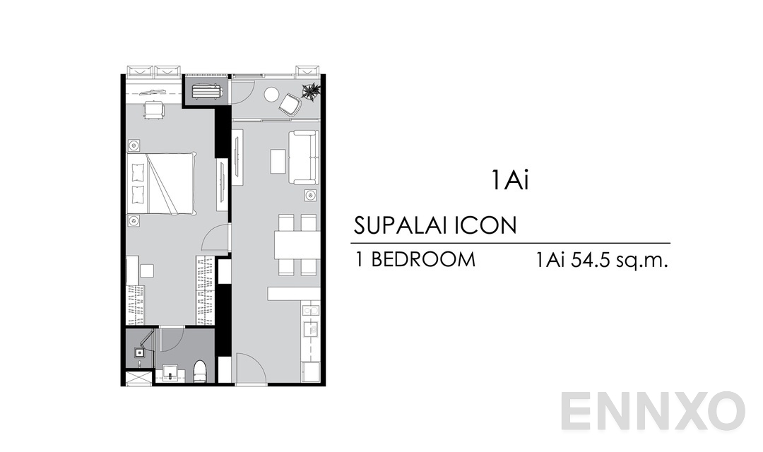 รูปแปลนห้อง 1 Bedroom 1Ai ของโครงการ Supalai ICON Sathorn