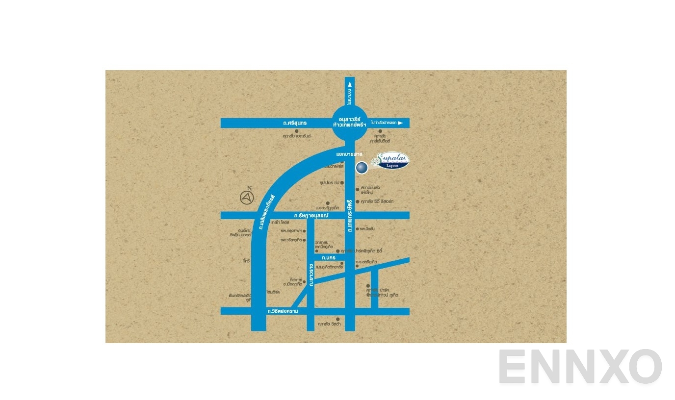 ภาพแผนที่แสดงที่ตั้งโครงการ Supalai Lagoon และสถานที่โดยรอบ
