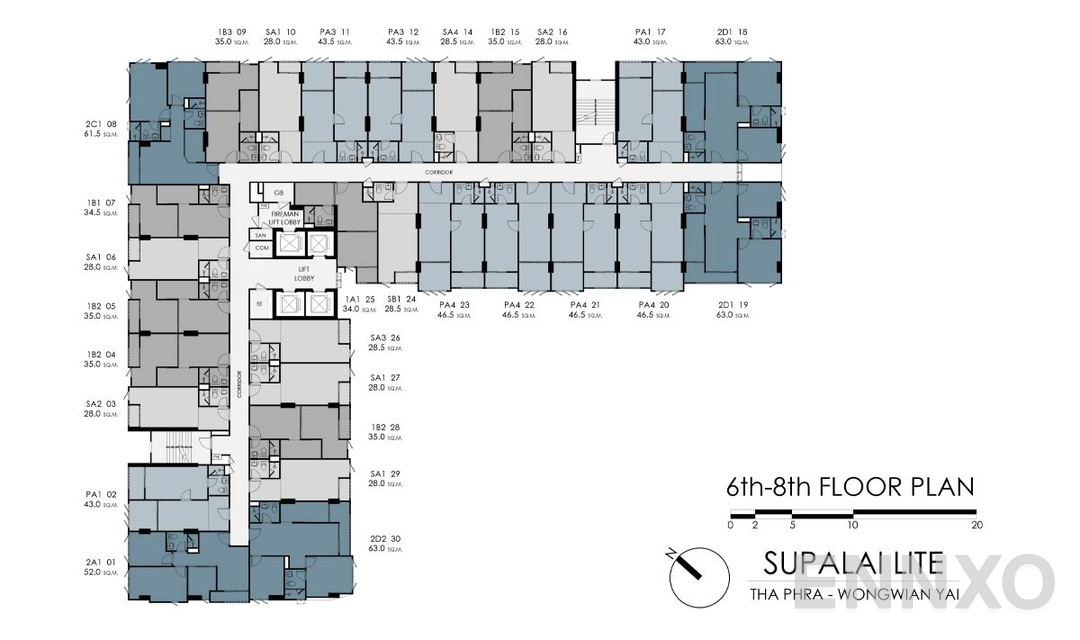 แปลนชั้น 6-8TH ของโครงการ Supalai Lite Thaphra - Wongwian Yai