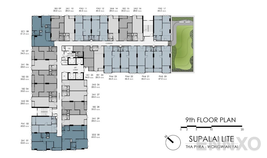 แปลนชั้น 9-12TH ของโครงการ Supalai Lite Thaphra - Wongwian Yai