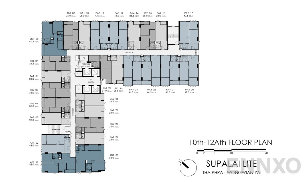 แปลนชั้น 10-12ATH ของโครงการ Supalai Lite Thaphra - Wongwian Yai