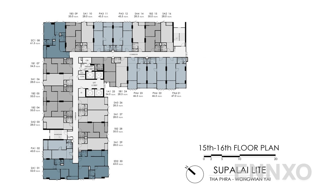 แปลนชั้น 15-16TH ของโครงการ Supalai Lite Thaphra - Wongwian Yai