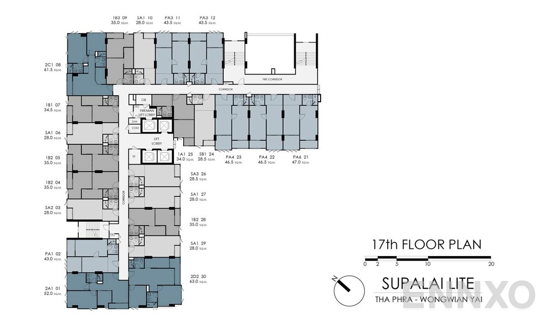 แปลนชั้น 17TH ของโครงการ Supalai Lite Thaphra - Wongwian Yai