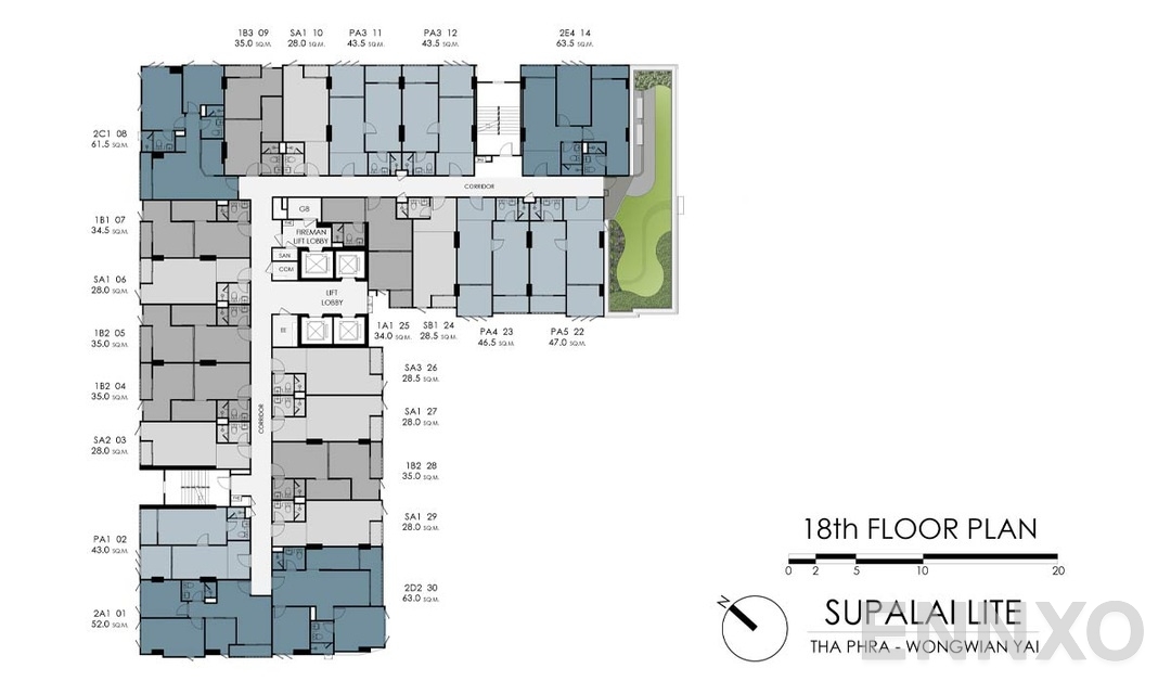 แปลนชั้น 18TH ของโครงการ Supalai Lite Thaphra - Wongwian Yai