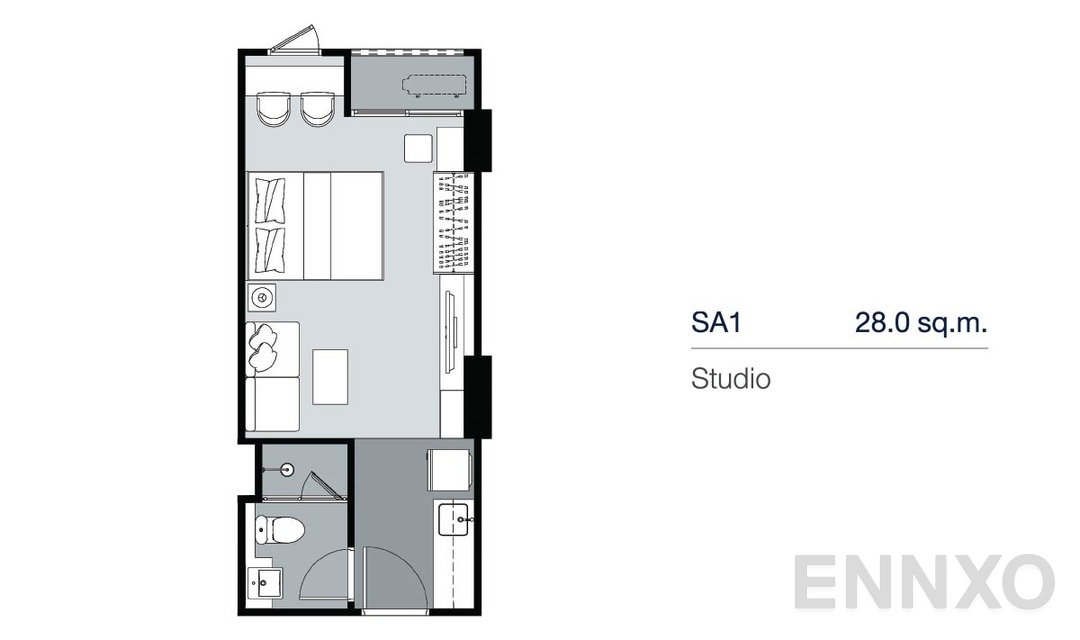 รูปแปลนห้อง Studio SA1 (28 ตร.ม.) ของโครงการ Supalai Lite Thaphra - Wongwian Yai