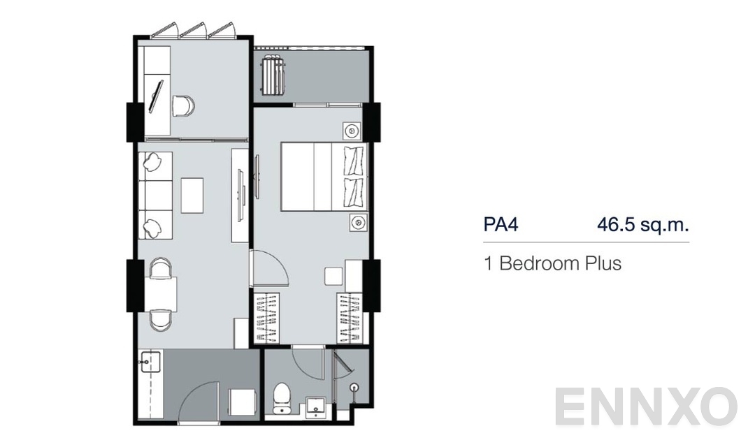 รูปแปลนห้อง 1 Bedroom Plus PA4 (46.5 ตร.ม.) ของโครงการ Supalai Lite Thaphra - Wongwian Yai