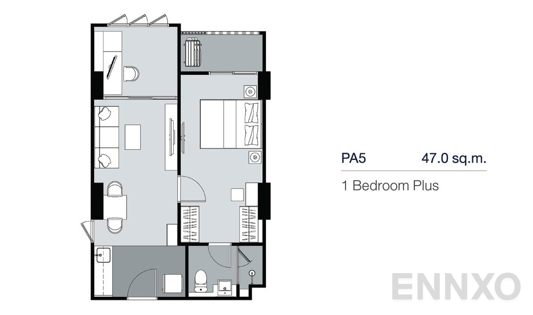 รูปแปลนห้อง 1 Bedroom Plus PA5 (47 ตร.ม.) ของโครงการ Supalai Lite Thaphra - Wongwian Yai