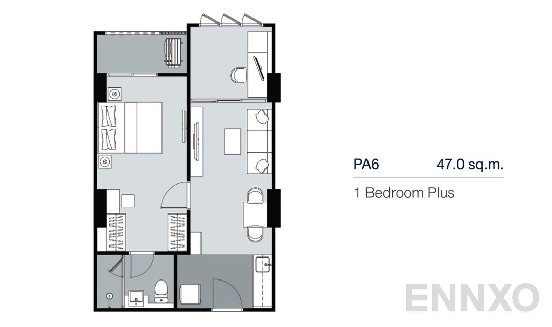 รูปแปลนห้อง 1 Bedroom Plus PA6 (47 ตร.ม.) ของโครงการ Supalai Lite Thaphra - Wongwian Yai