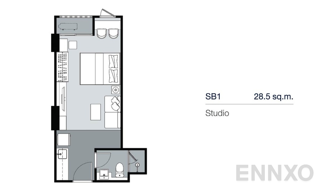 รูปแปลนห้อง Studio SB1 (28.5 ตร.ม.) ของโครงการ Supalai Lite Thaphra - Wongwian Yai