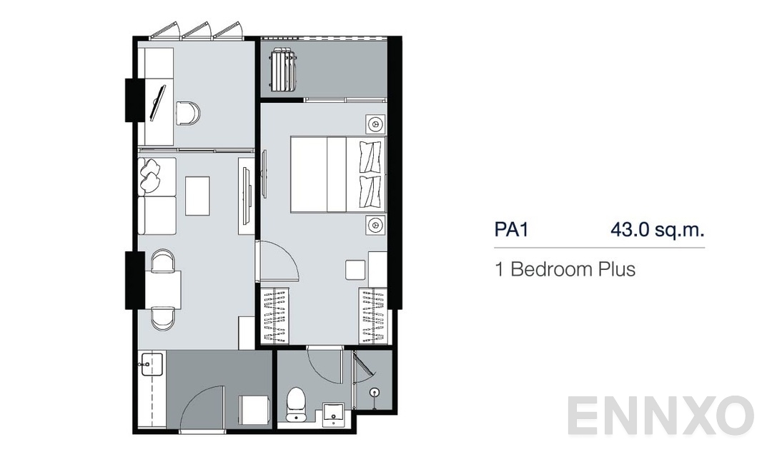 รูปแปลนห้อง 1 Bedroom Plus PA1 (43 ตร.ม.) ของโครงการ Supalai Lite Thaphra - Wongwian Yai