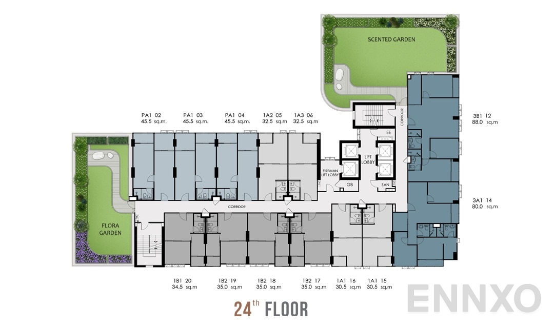 แปลนชั้น Floor Plan 24 ของโครงการ ศุภาลัย ลอฟท์ สถานีภาษีเจริญ
