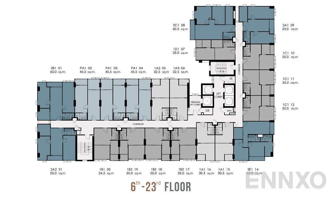 แปลนชั้น Floor Plan 6-23 ของโครงการ ศุภาลัย ลอฟท์ สถานีภาษีเจริญ