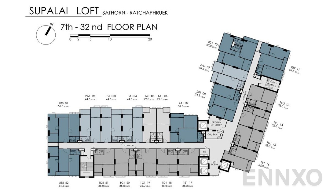 แปลนชั้น 7-32 ของโครงการ ศุภาลัย ลอฟท์ สาทร - ราชพฤกษ์