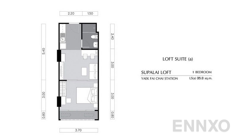 รูปแปลนห้อง 1 Bedroom ของโครงการ Supalai Loft Yaek Fai Chai station