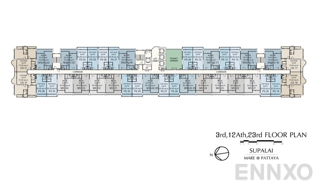 แปลนชั้น 3-12-23 ของโครงการ ศุภาลัย มาเรย์ แอท พัทยา