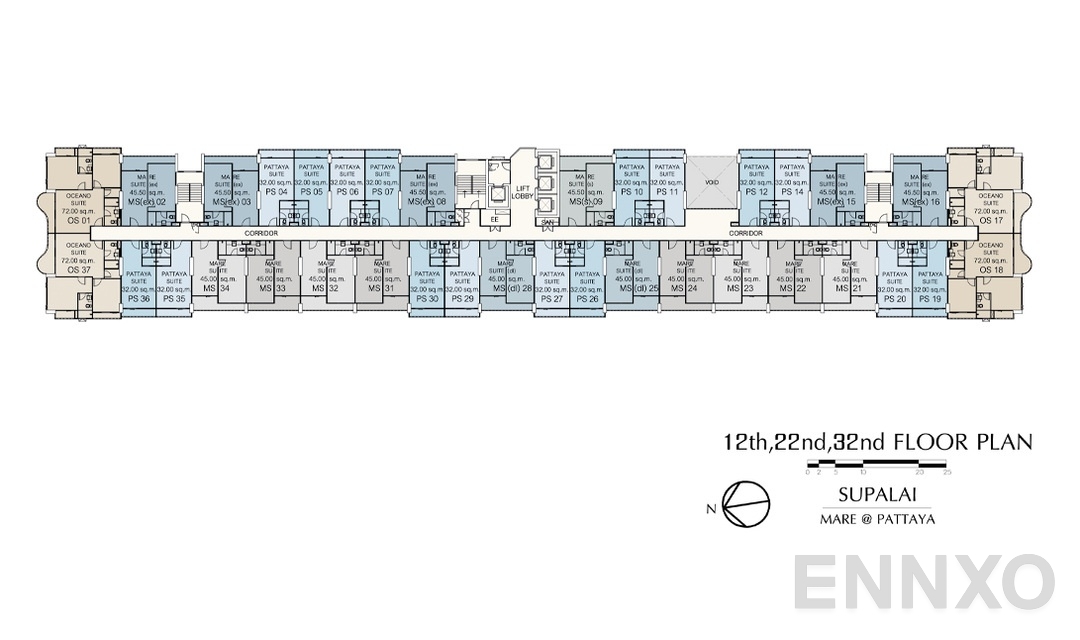 แปลนชั้น 12-22-32 ของโครงการ ศุภาลัย มาเรย์ แอท พัทยา