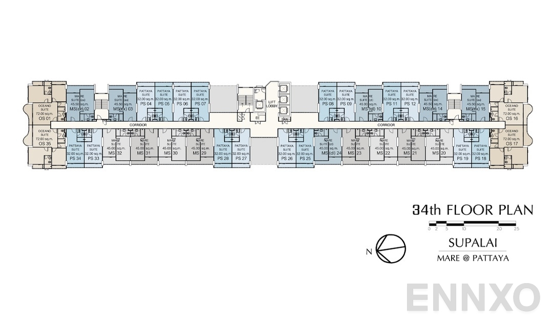แปลนชั้น 34 ของโครงการ ศุภาลัย มาเรย์ แอท พัทยา