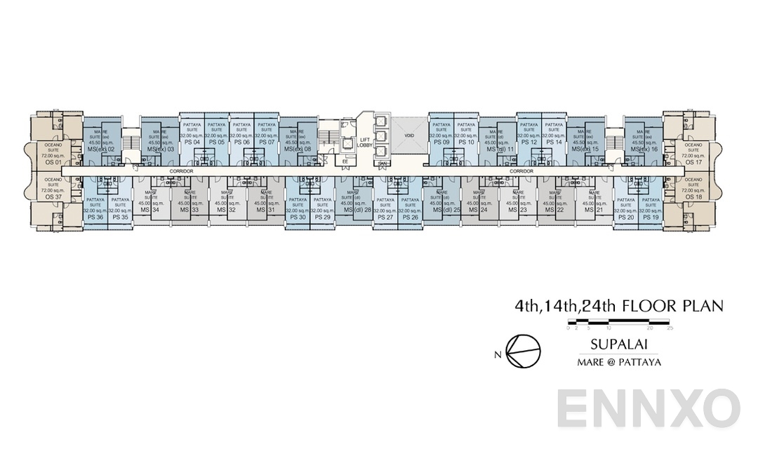 แปลนชั้น 4-14-24 ของโครงการ ศุภาลัย มาเรย์ แอท พัทยา