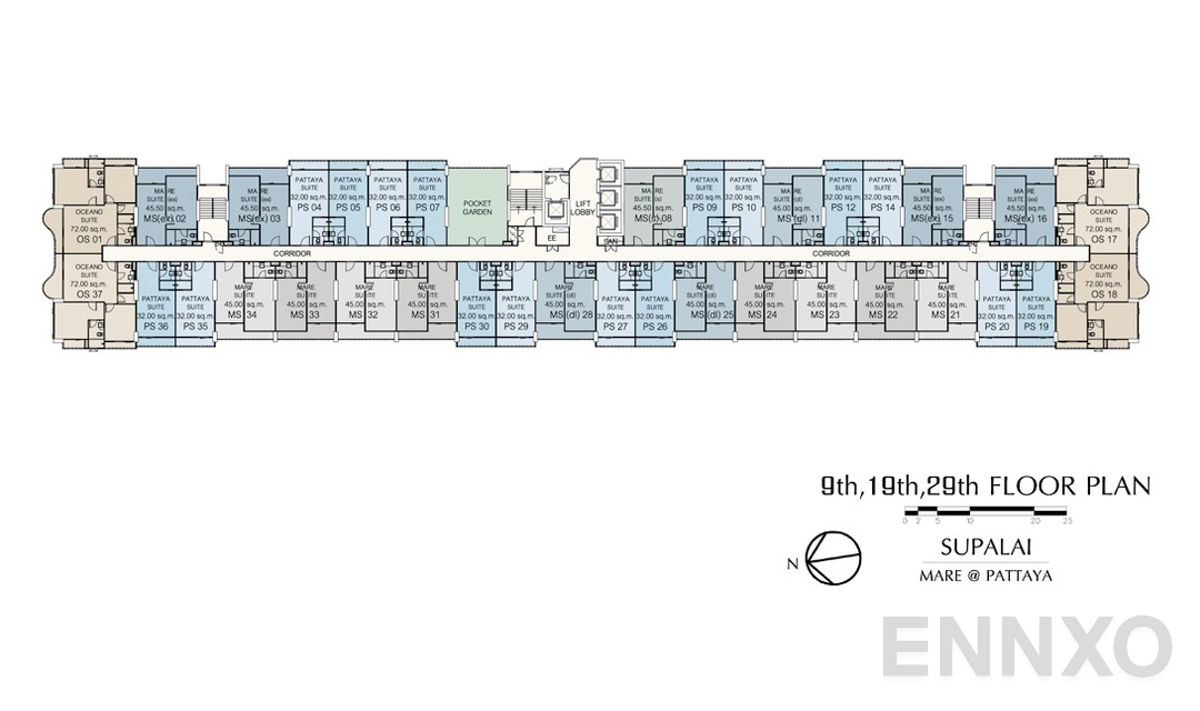 แปลนชั้น 9-19-29 ของโครงการ ศุภาลัย มาเรย์ แอท พัทยา
