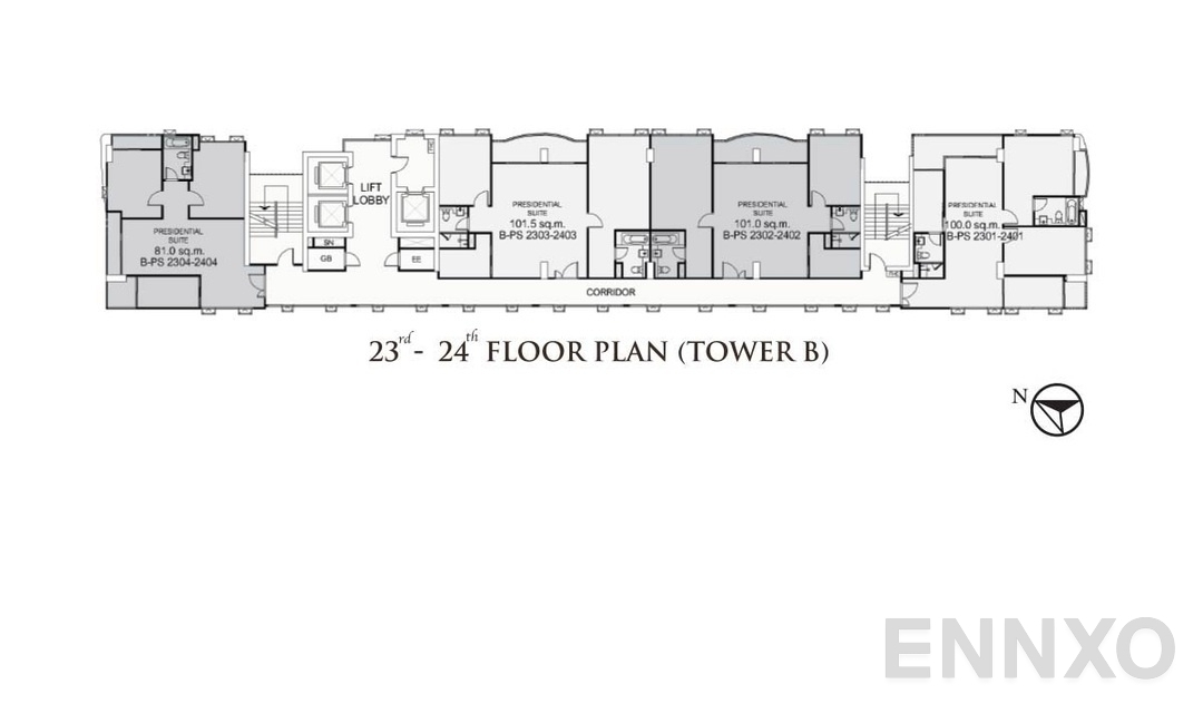แปลนชั้น TowerB-23-24TH ของโครงการ ศุภาลัย โอเรียนทัล สุขุมวิท 39