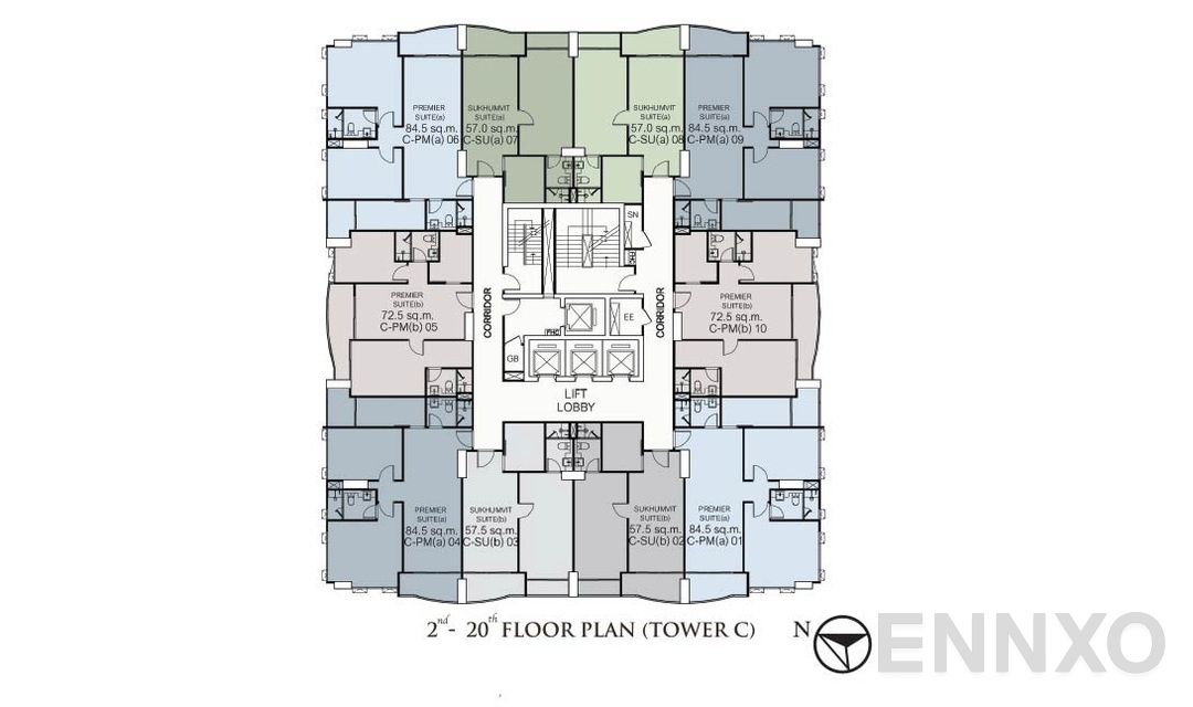 แปลนชั้น TowerC2-20TH ของโครงการ ศุภาลัย โอเรียนทัล สุขุมวิท 39
