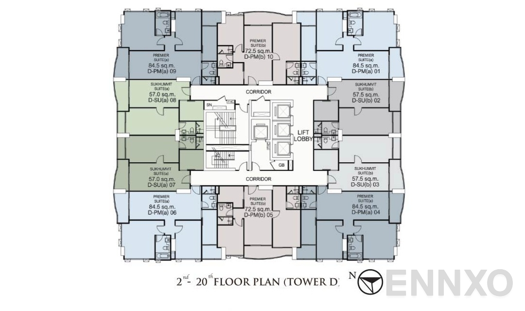 แปลนชั้น TowerD2-20TH ของโครงการ ศุภาลัย โอเรียนทัล สุขุมวิท 39