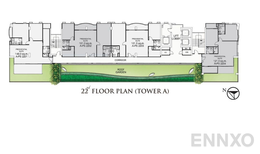 แปลนชั้น TowerA-22TH ของโครงการ ศุภาลัย โอเรียนทัล สุขุมวิท 39