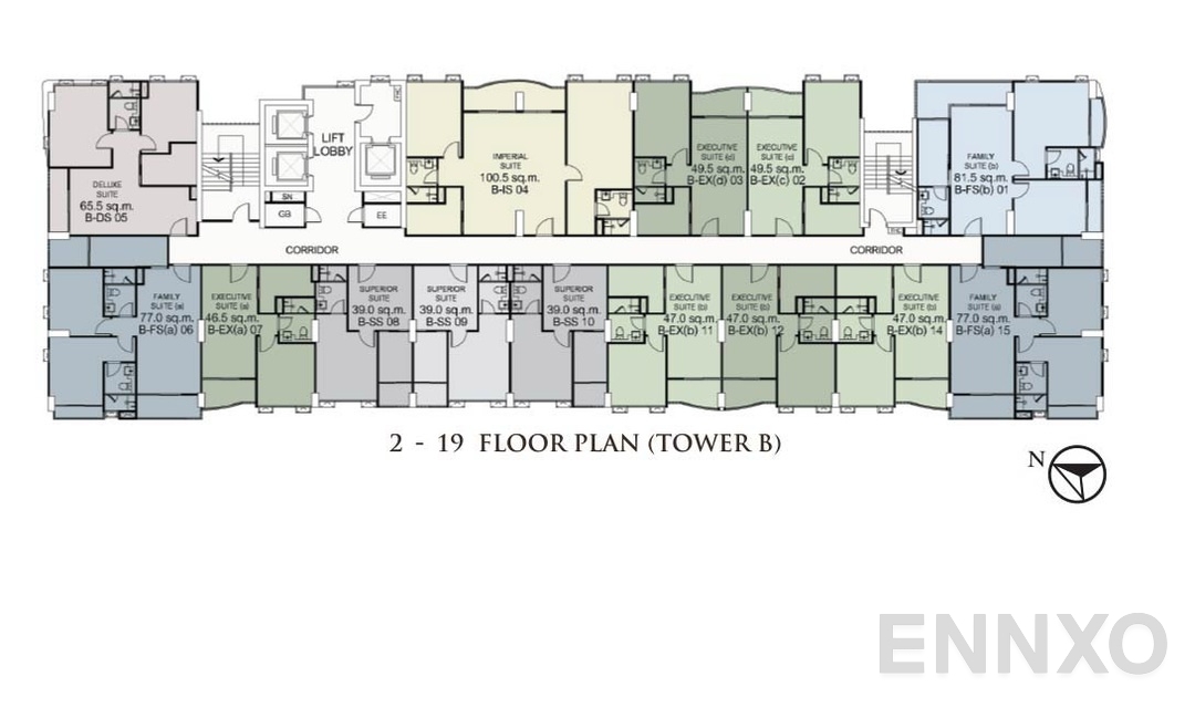 แปลนชั้น TowerB-2-19TH ของโครงการ ศุภาลัย โอเรียนทัล สุขุมวิท 39