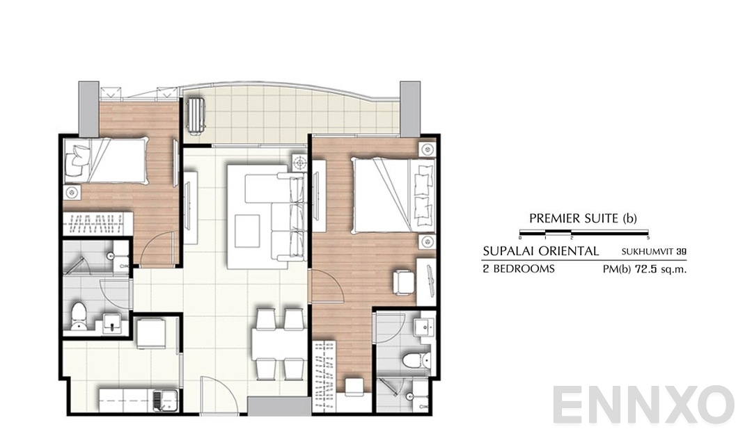 รูปแปลนห้อง 2 Bedrooms PS(b) (72.5 ตร.ม.) ของโครงการ ศุภาลัย โอเรียนทัล สุขุมวิท 39