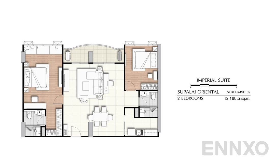 รูปแปลนห้อง 2 Bedrooms IS (100.5 ตร.ม.) ของโครงการ ศุภาลัย โอเรียนทัล สุขุมวิท 39