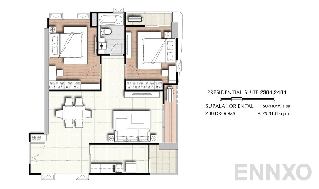 รูปแปลนห้อง 2 Bedrooms PS 2304,2404 (81 ตร.ม.) ของโครงการ ศุภาลัย โอเรียนทัล สุขุมวิท 39