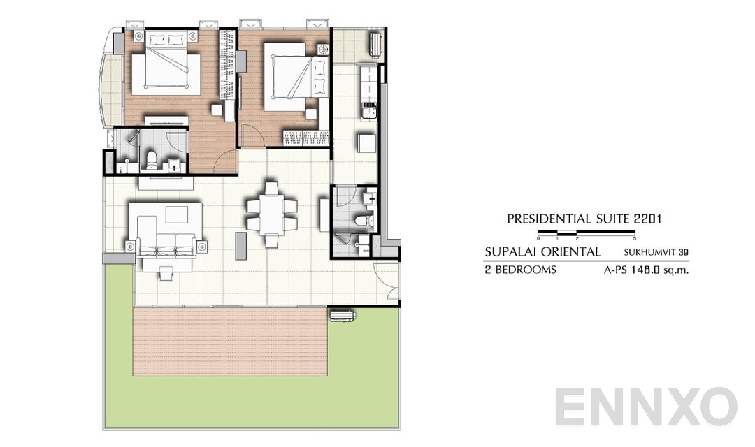 รูปแปลนห้อง 2 Bedrooms PS 2201 (148 ตร.ม.) ของโครงการ ศุภาลัย โอเรียนทัล สุขุมวิท 39