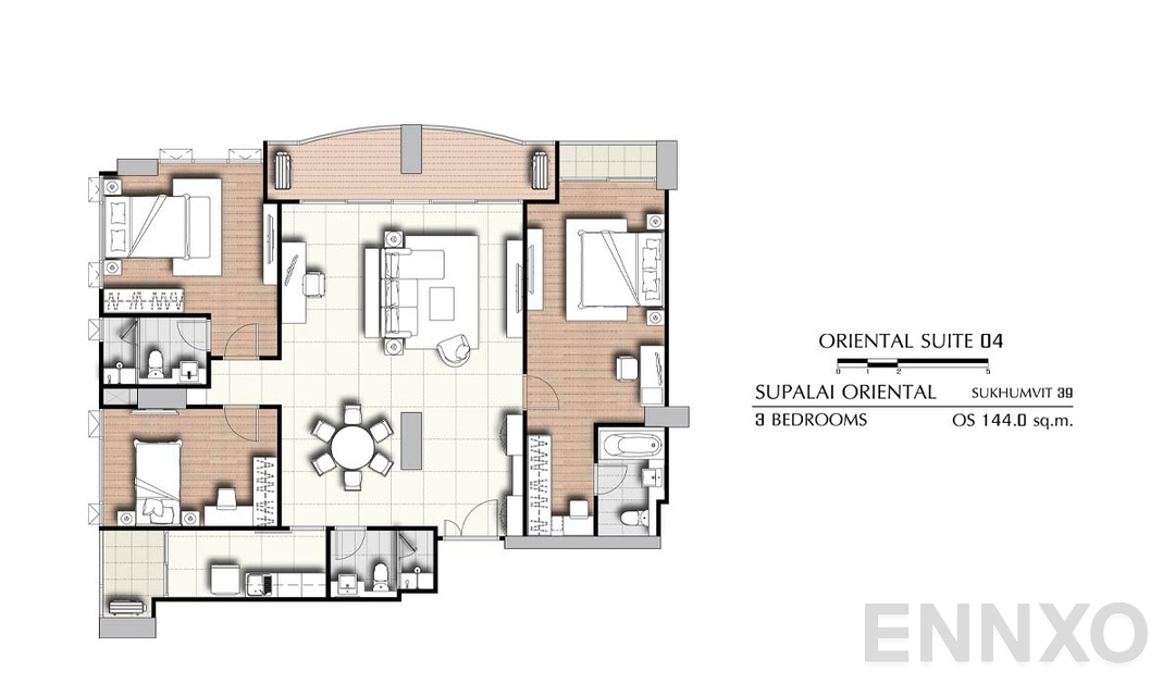 รูปแปลนห้อง 3 Bedrooms OS04 (144 ตร.ม.) ของโครงการ ศุภาลัย โอเรียนทัล สุขุมวิท 39