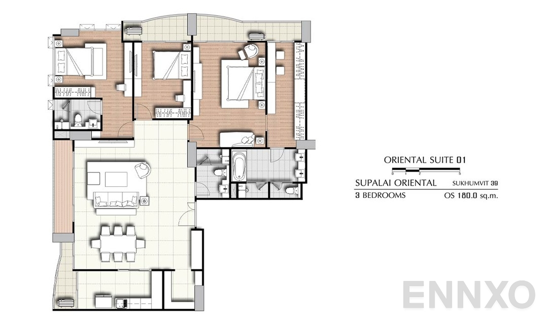 รูปแปลนห้อง 3 Bedrooms OS 01 (180 ตร.ม.) ของโครงการ ศุภาลัย โอเรียนทัล สุขุมวิท 39