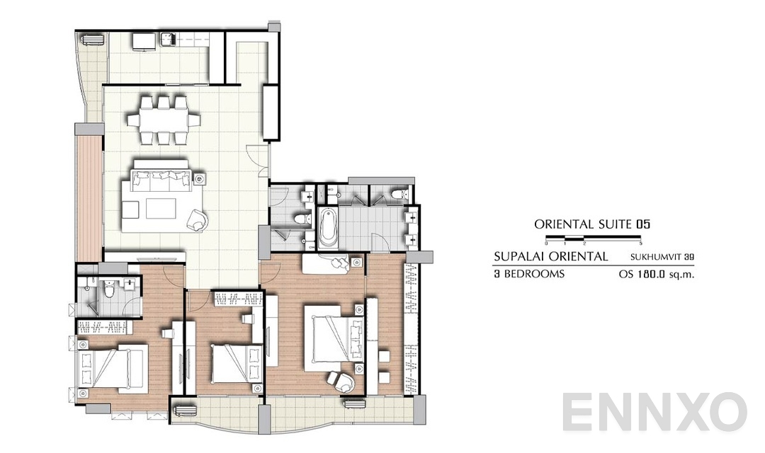 รูปแปลนห้อง 3 Bedrooms OS 05 (180 ตร.ม.) ของโครงการ ศุภาลัย โอเรียนทัล สุขุมวิท 39