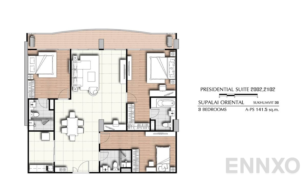 รูปแปลนห้อง 3 Bedrooms PS 2002,2102 (141.5 ตร.ม.) ของโครงการ ศุภาลัย โอเรียนทัล สุขุมวิท 39