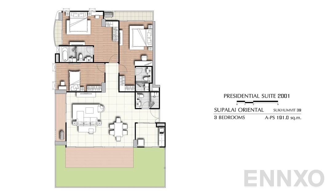 รูปแปลนห้อง 3 Bedrooms PS 2001 (191 ตร.ม.) ของโครงการ ศุภาลัย โอเรียนทัล สุขุมวิท 39