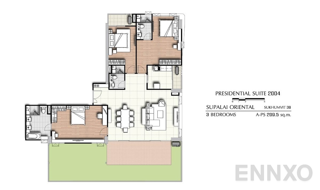 รูปแปลนห้อง 3 Bedrooms PS 2004 (209.5 ตร.ม.) ของโครงการ ศุภาลัย โอเรียนทัล สุขุมวิท 39