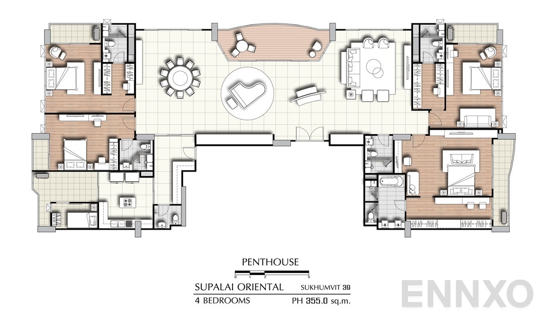 รูปแปลนห้อง Penthouse 4 Bedrooms (355 ตร.ม.) ของโครงการ ศุภาลัย โอเรียนทัล สุขุมวิท 39