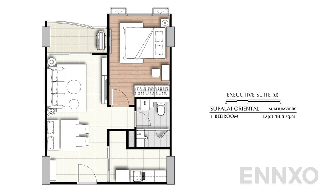 รูปแปลนห้อง 1 Bedroom Ex(d) (49.5 ตร.ม.) ของโครงการ ศุภาลัย โอเรียนทัล สุขุมวิท 39