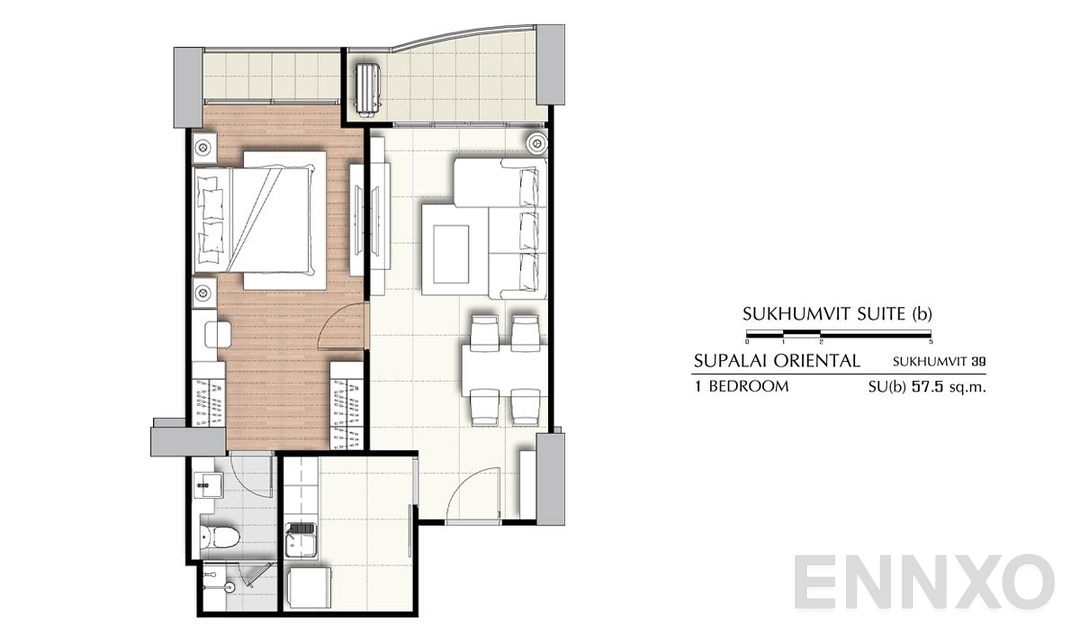 รูปแปลนห้อง 1 Bedroom SU(b) (57.5 ตร.ม.) ของโครงการ ศุภาลัย โอเรียนทัล สุขุมวิท 39