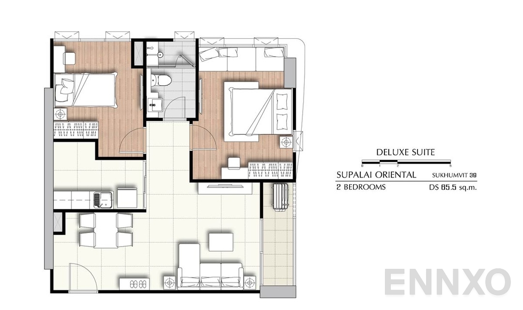 รูปแปลนห้อง 2 Bedrooms DS (65.5 ตร.ม.) ของโครงการ ศุภาลัย โอเรียนทัล สุขุมวิท 39
