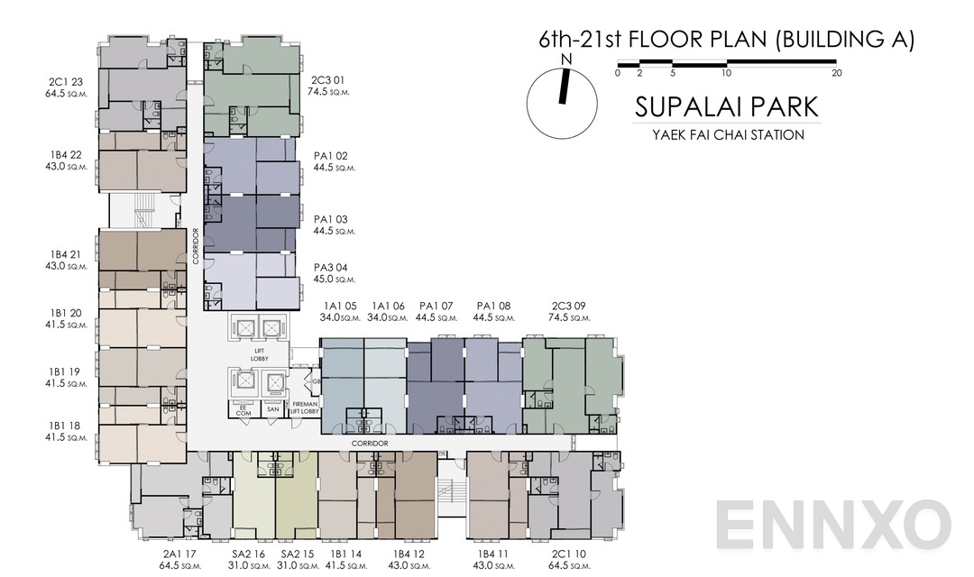 แปลนชั้น Tower-A-6-21TH ของโครงการ Supalai Park Yaek Fai Chai Station