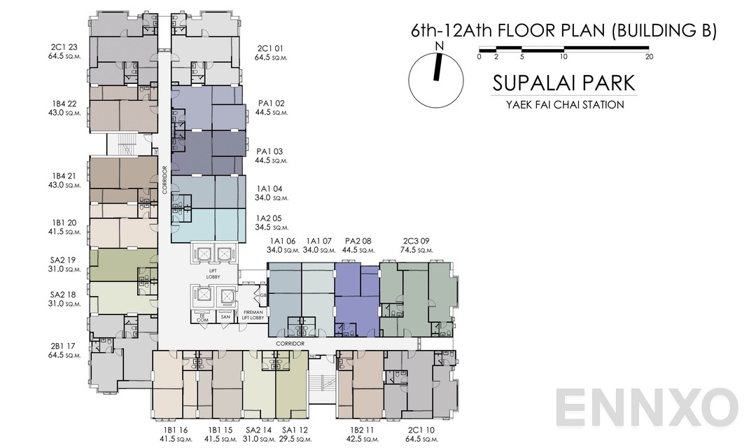 แปลนชั้น Tower-B-6-12TH ของโครงการ Supalai Park Yaek Fai Chai Station