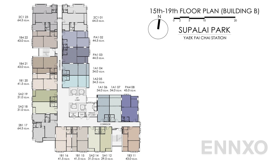 แปลนชั้น Tower-B-15-19TH ของโครงการ Supalai Park Yaek Fai Chai Station