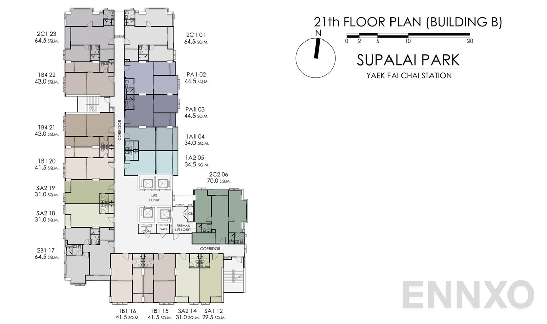 แปลนชั้น Tower-B-21TH ของโครงการ Supalai Park Yaek Fai Chai Station